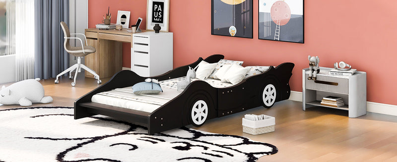 Twin Size Race Car-Shaped Platform Bed with Wheels,Black