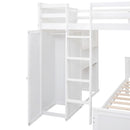 Full size Loft Bed with a twin size Stand-alone bed, Shelves,Desk,and Wardrobe-White