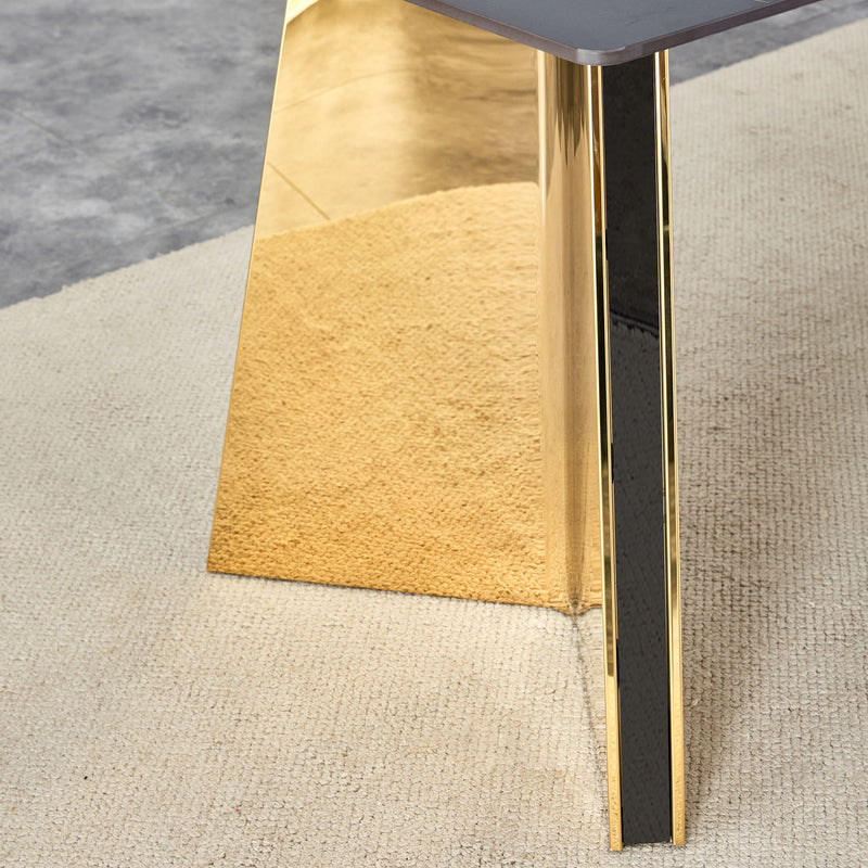 Marble Patterned Slab Dining Table With Steel Butterfly Legs