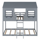 Twin Over Twin Bunk Bed With Roof, Window, Guardrail, Ladder