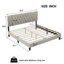King size Panel Bed Frame with Adjustable Button-Tufted Headboard for Bedroom/Linen Upholstered/Wood Slat Support/Easy Assembly,Linen Beige