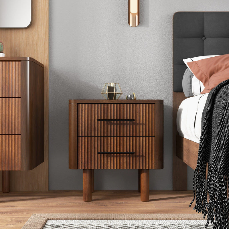Logan - Mid-Century Modern Nightsd Bed Side Tables With 2 Drawers - Brown