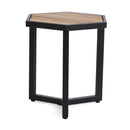 Outdoor Side Table With Iron Base And Slatted Top - Brown