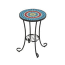 Ceramic Tile And Iron Patio Side Table With Shelf