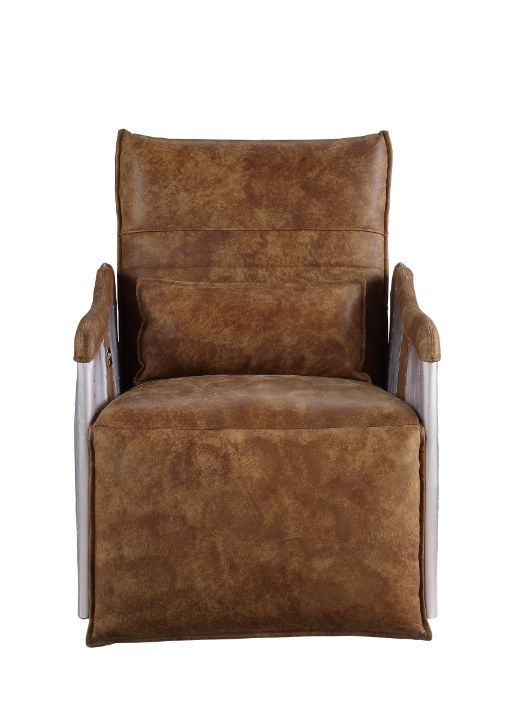 Qalurne - Recliner - 2-Tone Mocha Top Grain Leather & Aluminum