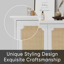 Rattan Decorated Sideboard Buffet Storage Liquor Cabinet - White