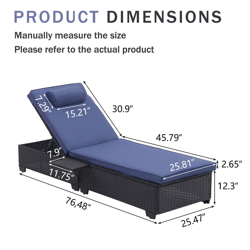 Outdoor Patio Chaise Lounge Chair, Lying In Bed With PE Rattan And Steel Frame, PE Wickers, Pool Recliners With Elegant Reclining Adjustable Backrest And Removable Cushions (Sets of 2)