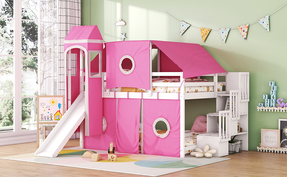 Full Size Loft Bed with Tent and Tower - Pink - Atlantic Fine Furniture Melbourne FL
