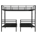 Modern Metal Triple Bunk Bed With Vertical Ladder, Safety Rail, And Storage Shelf - Black