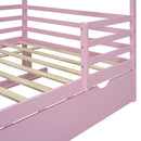 Full Size Wood House Bed with Fence and Writing Board, Pink