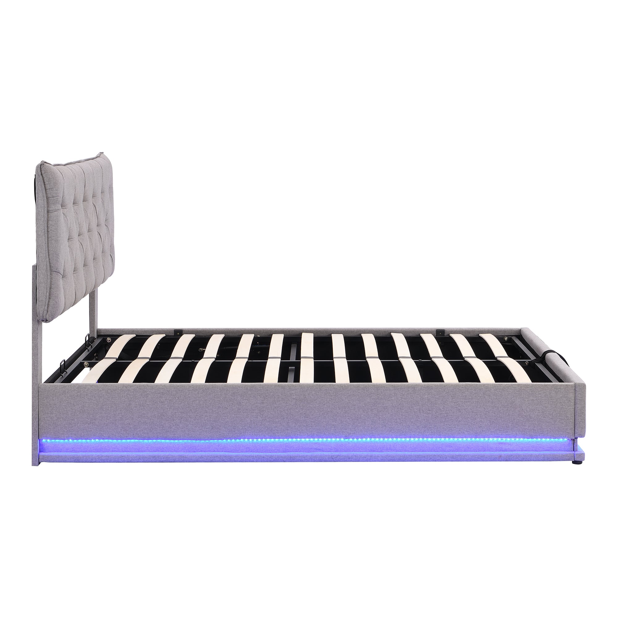 Queen Size Upholstered Bed with Hydraulic Storage System and LED Light, Modern Platform Bed with Button-tufted Design Headboard, Gray - Atlantic Fine Furniture Melbourne FL