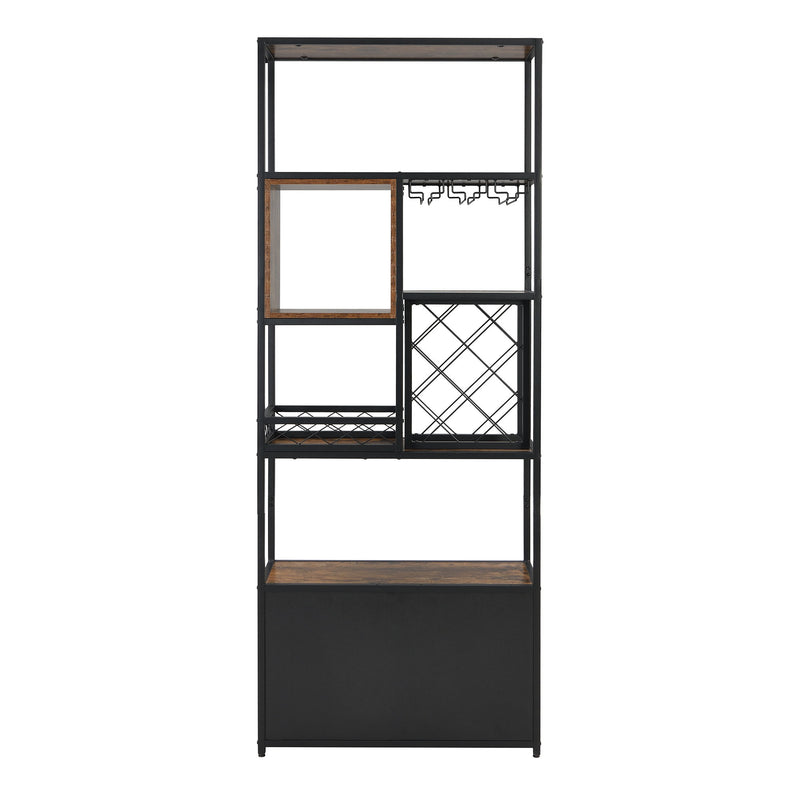 Industrial Tall Black Bar Wine Rack Cabinet With Glass Holder Wood Home Bar Cabinet - Walnut / Black