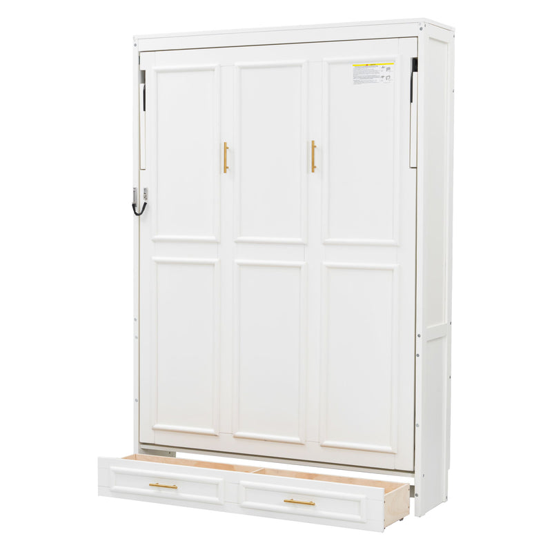 Full Size Murphy Bed With 2 Drawers - Beige