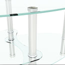 Transparent Oval Glass Coffee Table, Modern Table In Living Room Oak Wood Leg Tea Table 3-Layer Glass Table