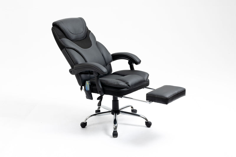 Massage Reclining Office Chair With Footrest, High Back Computer Chair Home Desk Ergonomic Executive Office Chair With Armrests, Adjustable Height - Black
