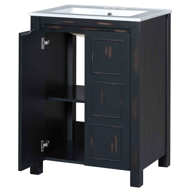 Vintage Style Small Bathroom Vanity Combo With Ceramic Sink, 2 Soft-Close Doors - Espresso