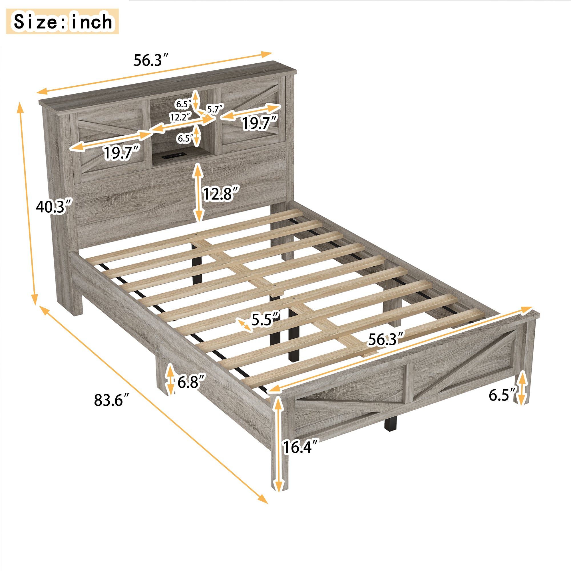 Farmhouse Platform Bed with Double Sliding Barn Door, Full Size Rustic Wood Bed with
Charging Station, Wood Slats Support, Antique Gray - Atlantic Fine Furniture Melbourne FL