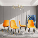 Velvet Tufted Accent Chairs With Golden Color Metal Legs, Modern Dining Chairs For Living Room (Set of 2) - Orange