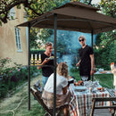 Outdoor Grill Gazebo With Double Tier Soft Top Canopy, Steel Frame, Bar Counters & Hook