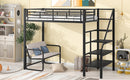 Twin Size Metal Loft Bed with Bench and Storage Staircase, Black