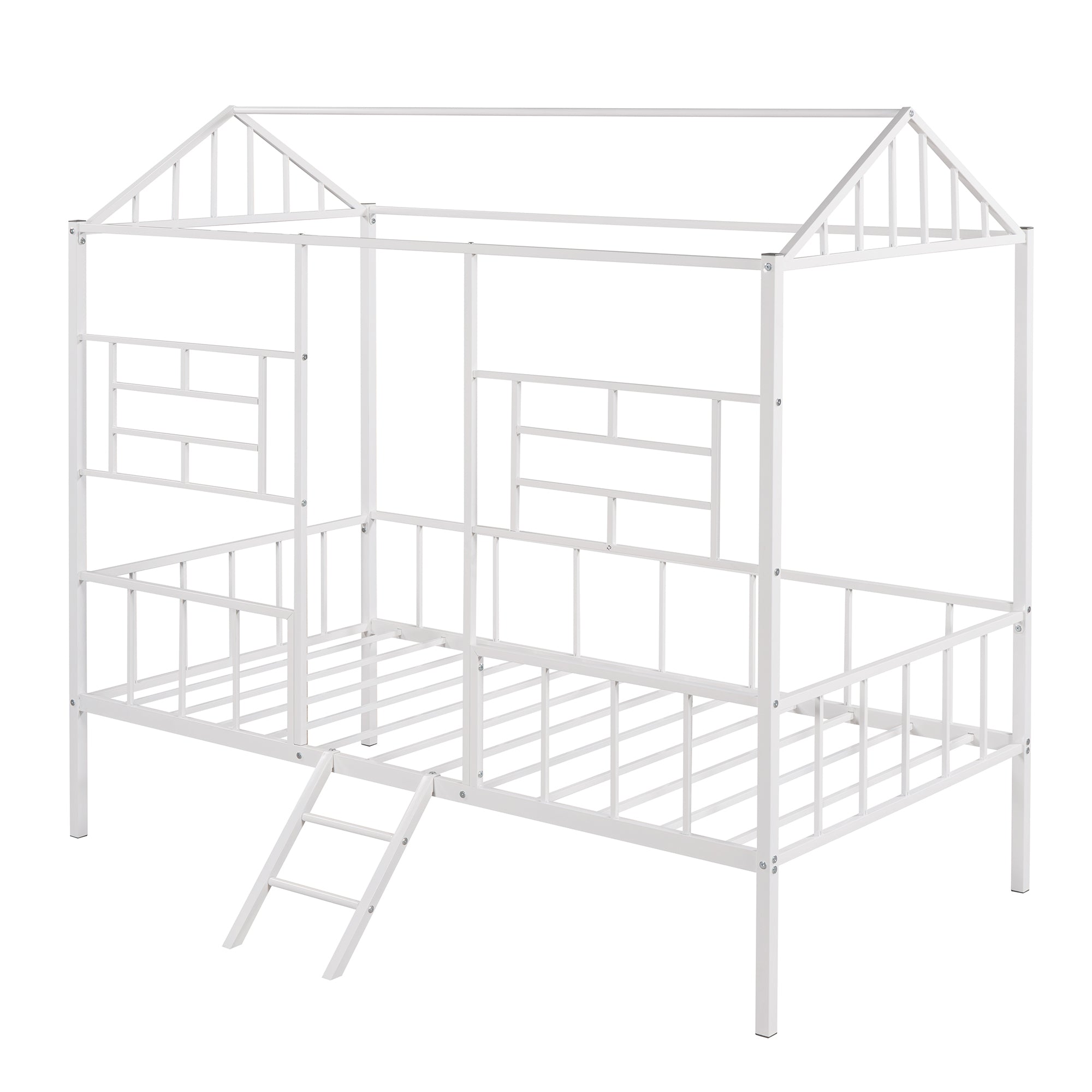 Metal House Bed Frame Twin Size with Slatted Support No Box Spring Needed White - Atlantic Fine Furniture Melbourne FL