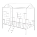 Metal House Bed Frame Twin Size with Slatted Support No Box Spring Needed White