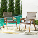 Acacia Wood Cape Woven Wicker Large Lounge Chair With Pillow For Patio, Deck, Yard, Lawn And Garden Seating Wicker (Set of 2) - Teak