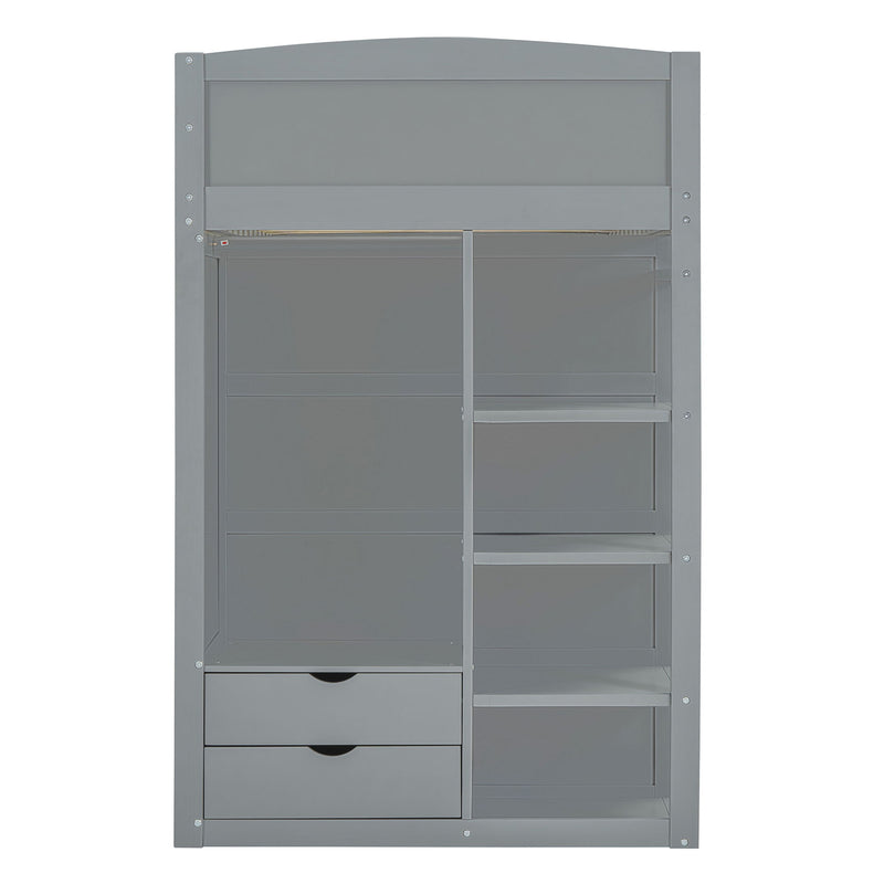 Loft Bed With Desk, Wardrobes, 4 Drawers And 4 Shelves