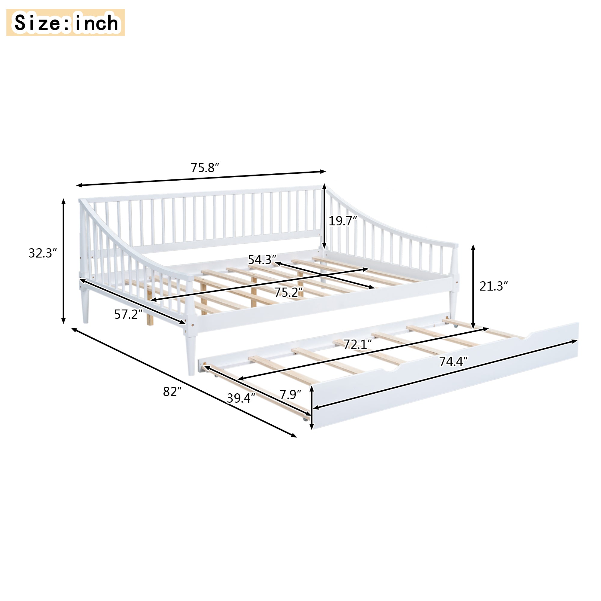 Full Size Daybed with Trundle and Support Legs, White - Atlantic Fine Furniture Melbourne FL