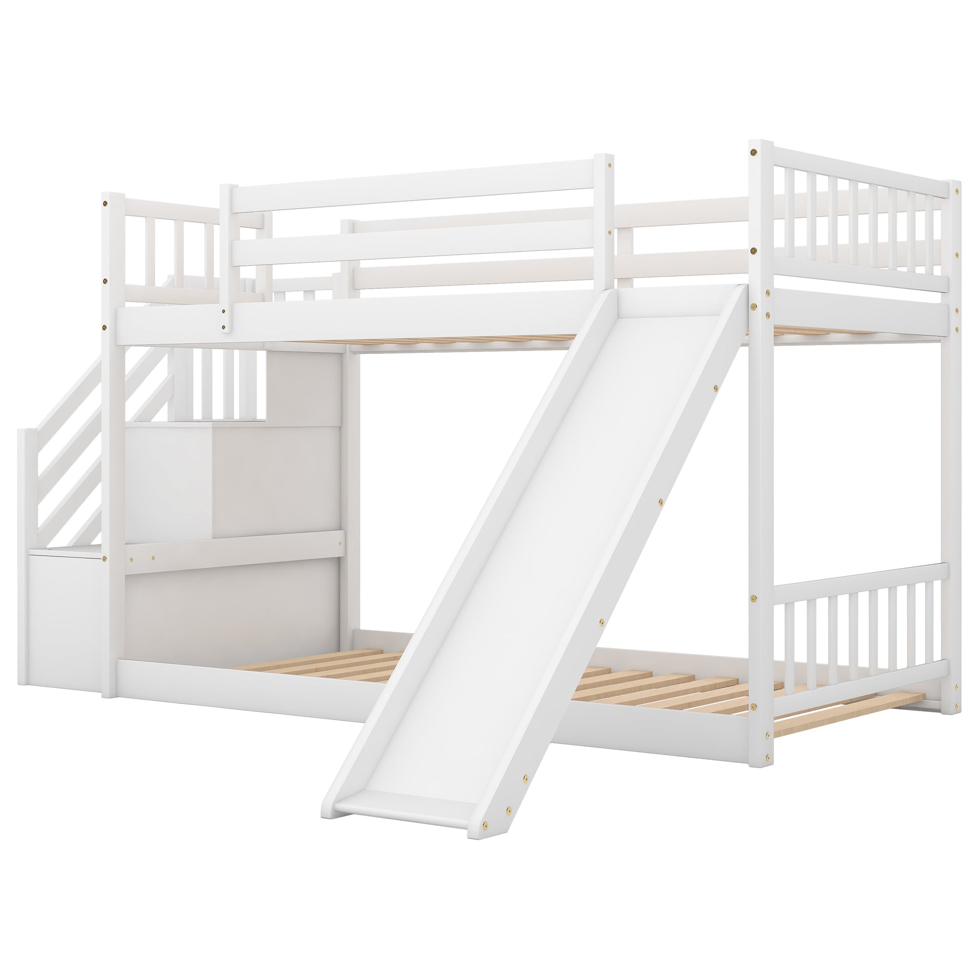 Twin over Twin Bunk Bed with Convertible Slide and Stairway, White - Atlantic Fine Furniture Melbourne FL