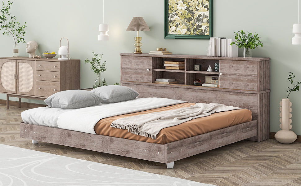 Full Size Daybed Frame with Storage Bookcases,Wood Light Oak