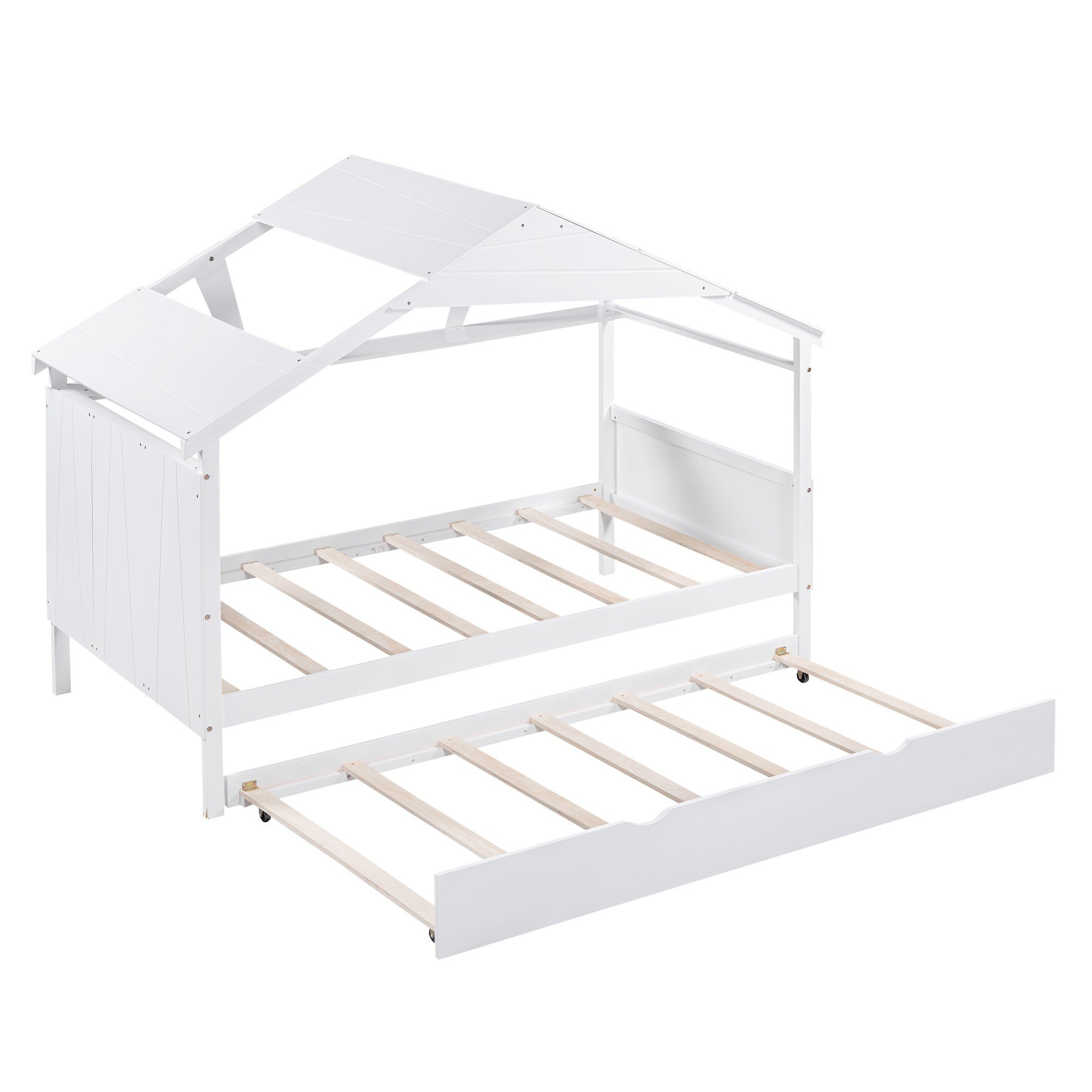 Wood Twin Size House Bed with Trundle and Storage, White - Atlantic Fine Furniture Melbourne FL