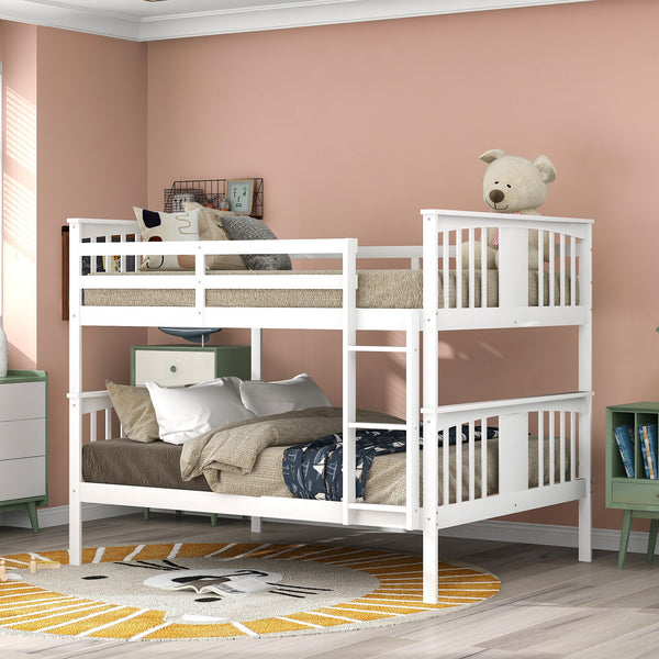 Full over Full Bunk Bed with Ladder for Bedroom, Guest Room Furniture-White(OLD SKU :LP000203AAK)