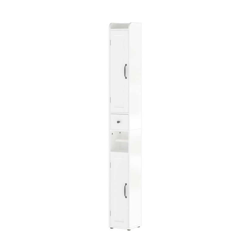 Slim Tall Bathroom Storage Cabinet With Adjustable Shelves, 2 Doors Freestanding Cabinet - White