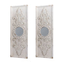 Large Wooden Wall Art Panels With Distressed Round Mirror Accents (Set of 2) - White