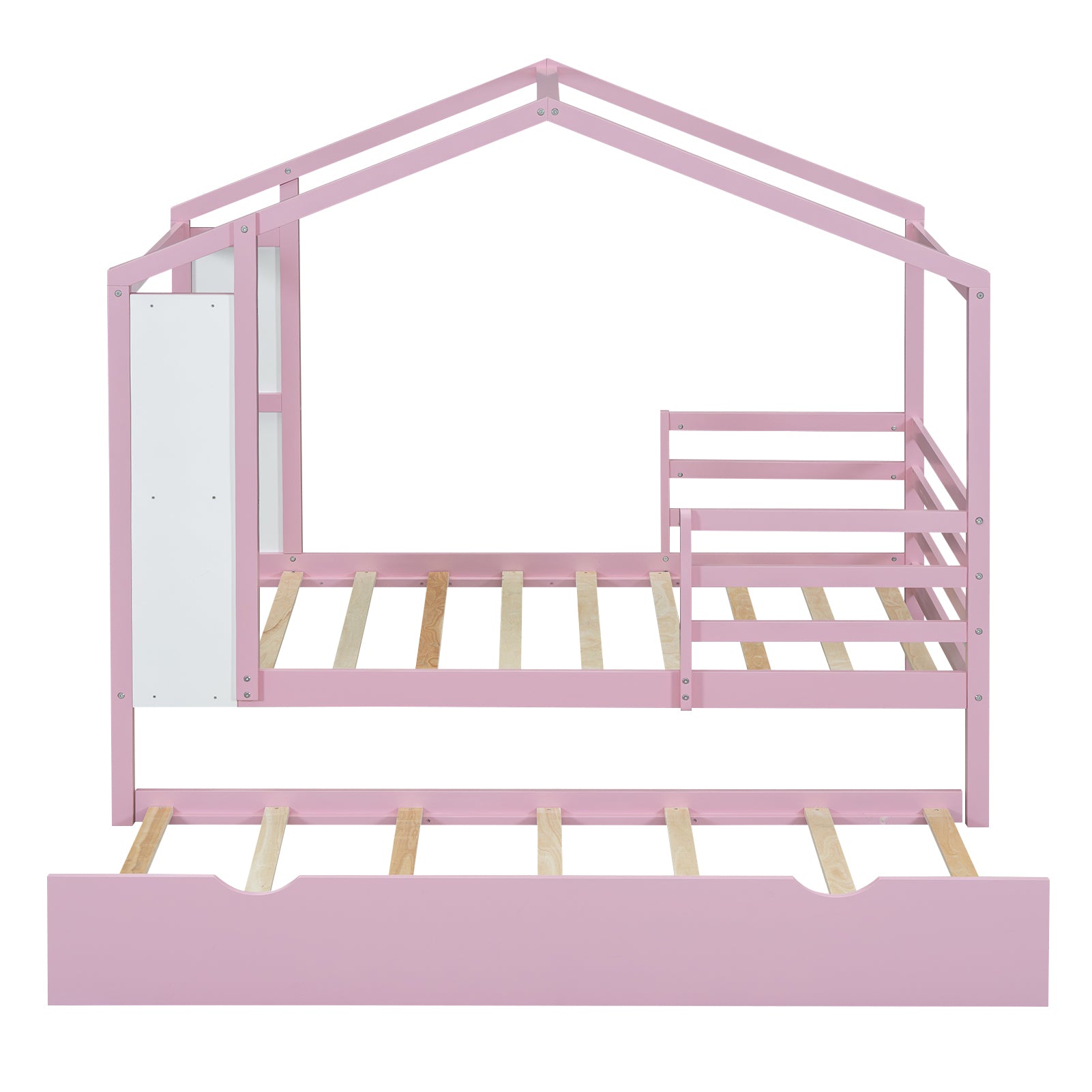 Twin Size Wood House Bed with Fence and Writing Board,Pink - Atlantic Fine Furniture Melbourne FL