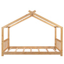 Twin Size House Platform Bed with Headboard and Footboard,Roof Design,Natural