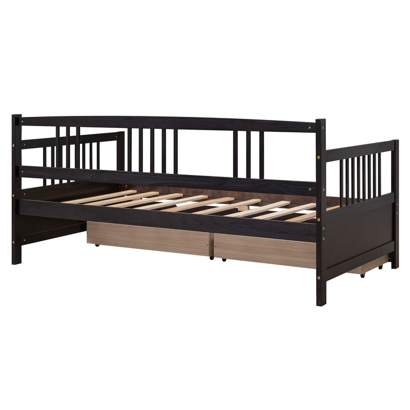 Twin Size Daybed Wood Bed with Two Drawers,Espresso(OLD SKU:LP000057AAP)