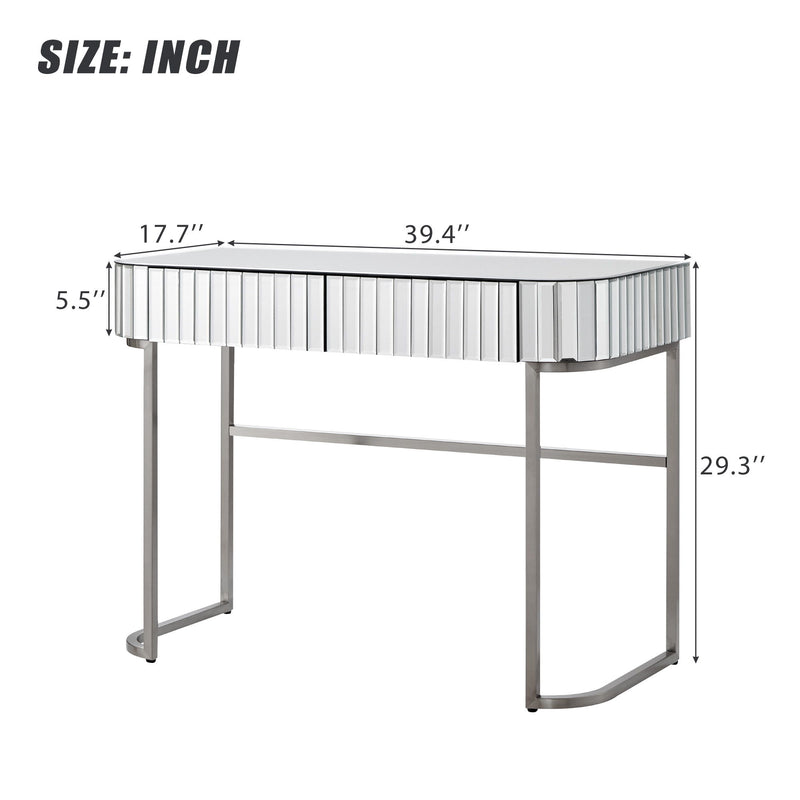 Mirrored Makeup Vanity Table With Stainless Steel Base And 2 Drawers
