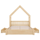 House Style Platform Bed With Guardrail And 2 Drawers