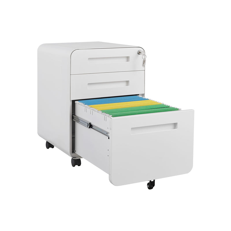 3 Drawer Mobile File Cabinet Under Desk Office, Simple Style Versatile Storage Cabinet For Legal / Letter / A4 Files, 5 Wheel Design Anti-Tilting Cold Rolled Steel Waterproof Moisture-Proof