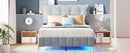 Full Size Velvet Platform Bed with LED Frame and Stylish Mental Bed Legs, Gray
