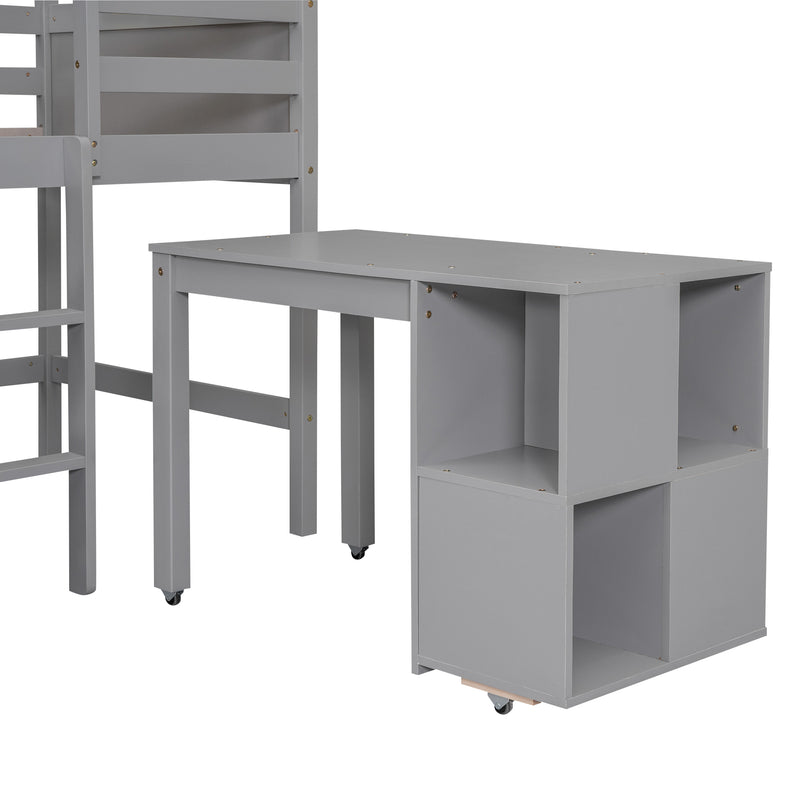 Twin Size House Loft Bed with Storage Desk and 3 Drawer Chest, Gray