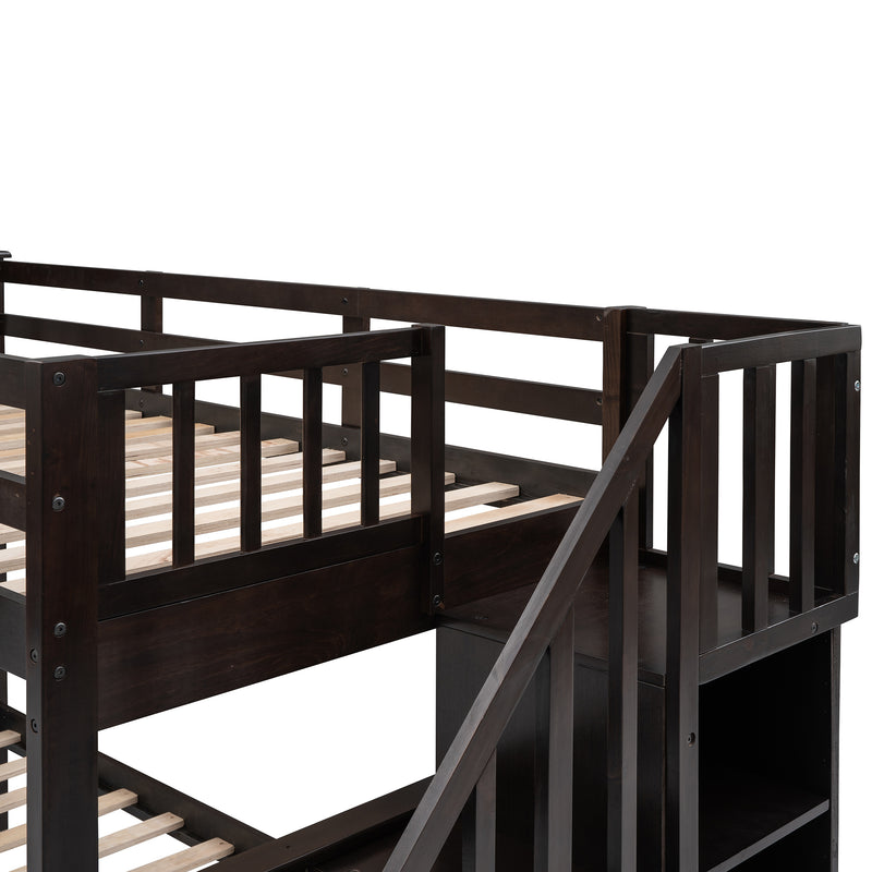 Stairway Twin-Over-Full Bunk Bed with Storage and Guard Rail for Bedroom, Espresso color(OLD SKU :LP000019AAP)