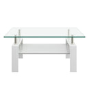 Modern Rectangular Coffee Table With Tempered Transparent Glass Top And Storage Shelf