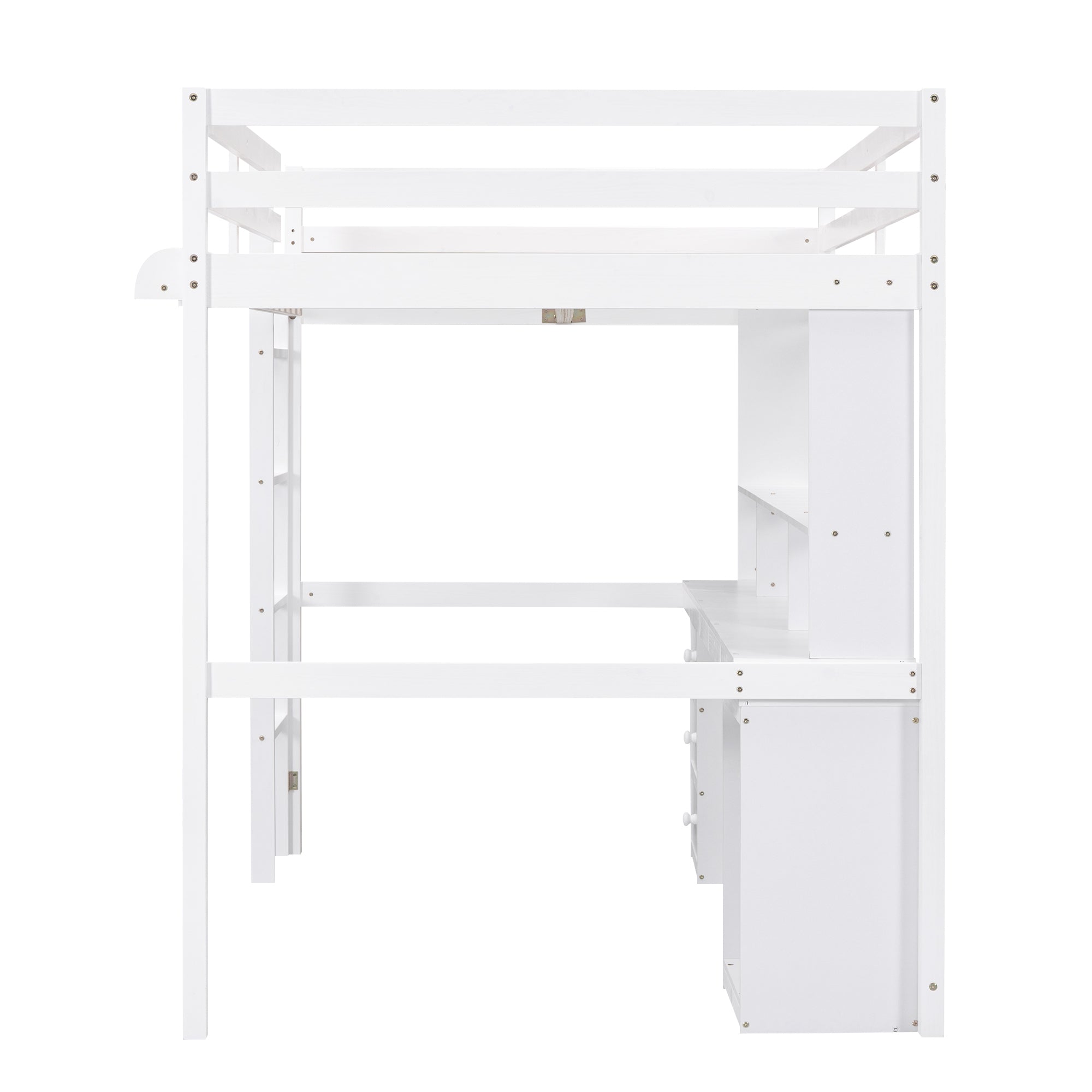 Full Size Loft Bed with Multi-storage Desk, LED light and Bedside Tray, Charging Station, White - Atlantic Fine Furniture Melbourne FL