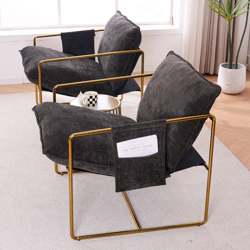 Upholstered Hanging Armchair With Arm Pocketsmetal Frame (Set of 2), Gold-Plated Craftsmanship, Crushed Foam Cushions And Skin-Friendly Woven Fabric For Living Room And Bedroom