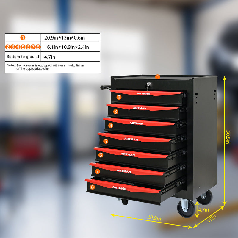Rolling Metal Tool Chest With Drawers, Steel Storage Cabinet With Ball Bearing Slides