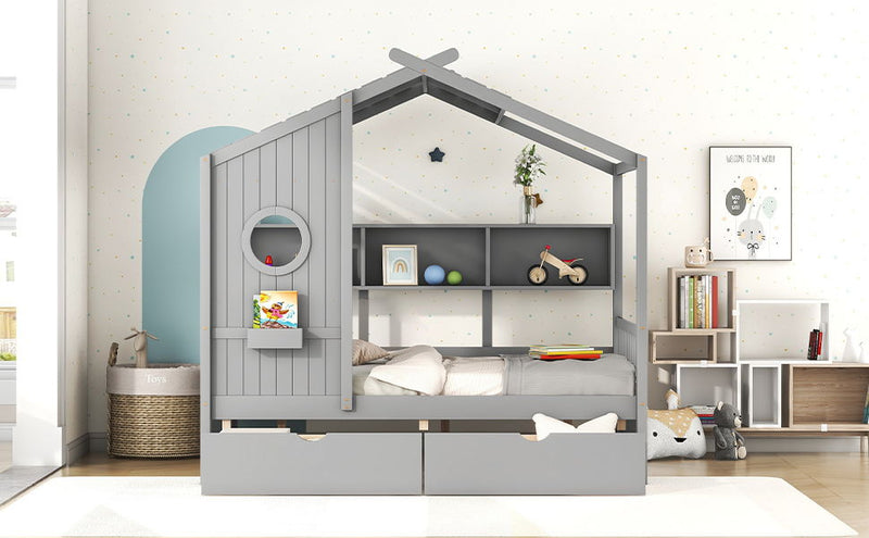Modern Design House Bed With Storage Shelf