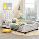 Twin Size Upholstered Platform Bed with Nailhead Trim Decoration and Guardrail, Beige